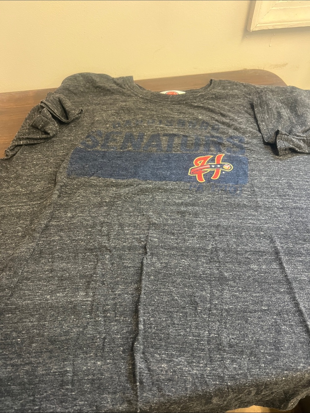MLB Heather Charcoal Harrisburg Senators Graphic Tee with Navy and Red Logo